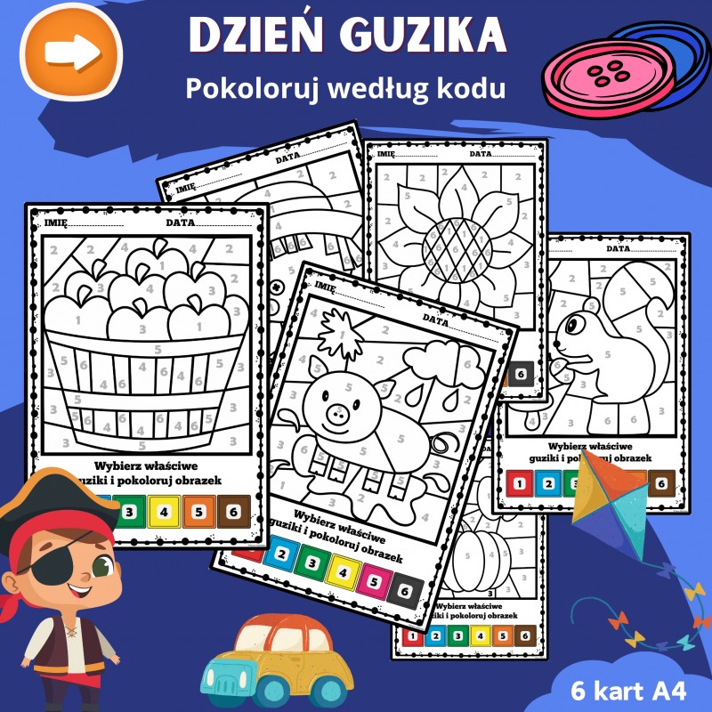 Dzień guzika - pokoloruj według kodu