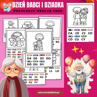 Dzień Babci i Dziadka - pokoloruj według kodu