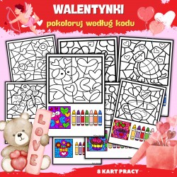 WALENTYNKI - pokoloruj według kodu