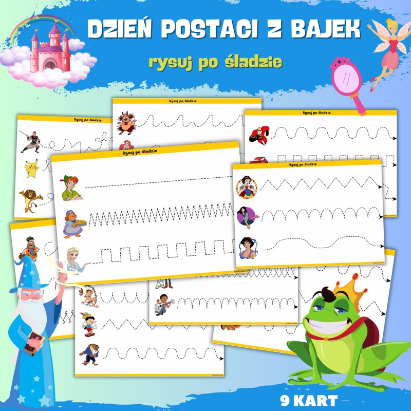 DZIEŃ POSTACI Z BAJEK - rysuj po śladzie