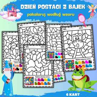 DZIEŃ POSTACI Z BAJEK - pokoloruj według wzoru