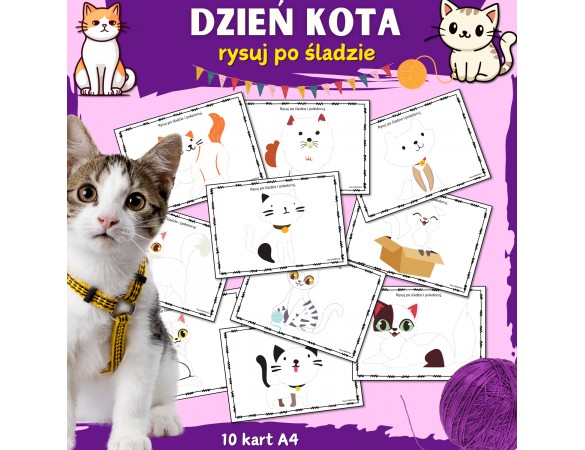 Rysuj po śladzie- Dzień Kota