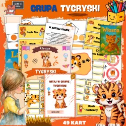 Materiały do grupy Tygryski – plakaty, logo, odznaki, kąciki tematyczne