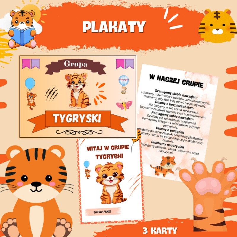 Materiały do grupy Tygryski – plakaty, logo, odznaki, kąciki tematyczne