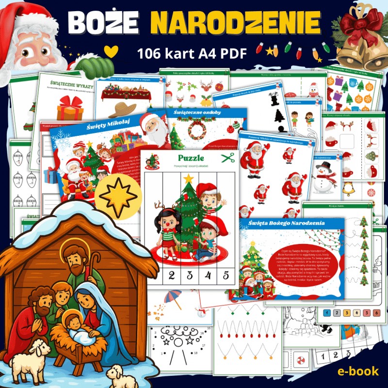 Zestaw BOŻE NARODZENIE – karty pracy i zabawy świąteczne do druku 🎄