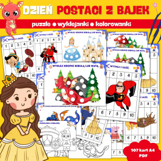 Dzień Postaci z Bajek – puzzle, wyklejanki i kolorowanki do druku