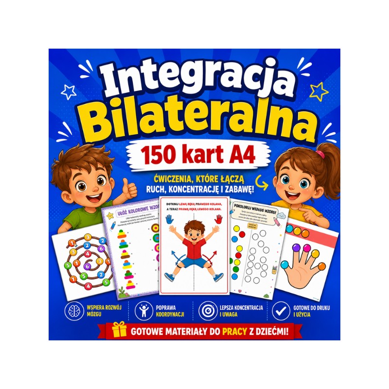 Integracja bilateralna – 150 kart pracy PDF do wydruku dla dzieci
