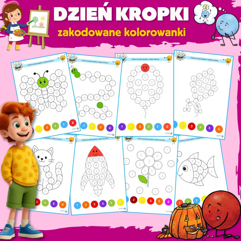 Dzień Kropki- zakodowane kolorowanki