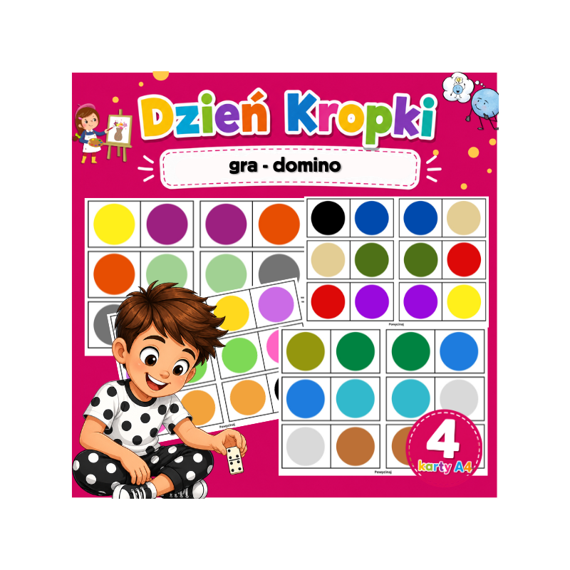 Dzień Kropki – gra domino | Karty PDF do druku dla dzieci