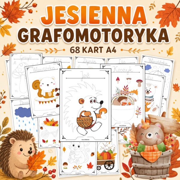 Jesienna grafomotoryka – karty pracy dla dzieci do druku PDF
