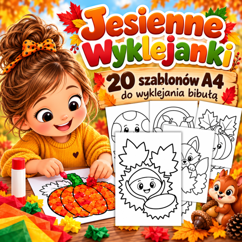 JESIENNE WYKLEJANKI - 20 szablonów do wyklejania bibułą